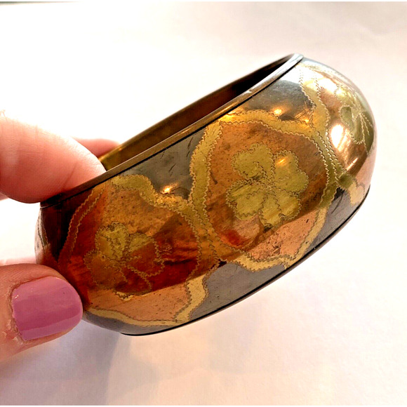 Chunky Brass Bangle Bracelet Silver Gold & Copper Finish Made in India Boho - Picture 2 of 8